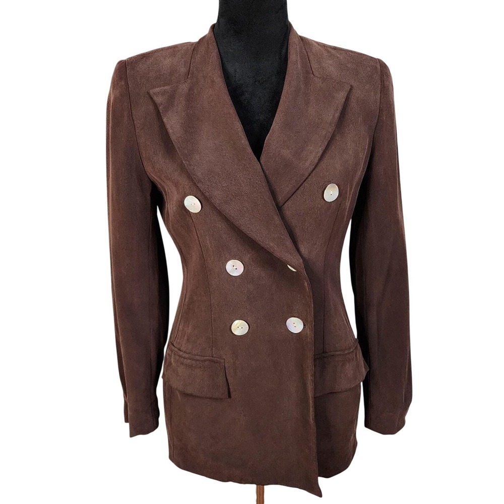 JONES NY Size 4P Vintage 100% Silk Double Breasted Power Blazer Corpcore Office